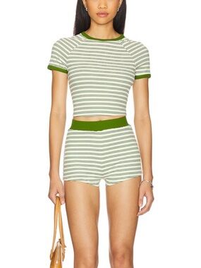 superdown Green & Cream Striped Short Set